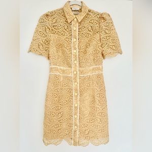 Sandro Live Grosgrain-Trimmed Corded Lace Mini Dress in Cream NWOT